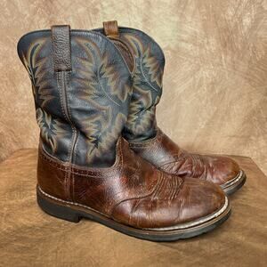 Justin WK4665 Leather Work Boots Multicolor Embroidered Round Toe Men's 11.5EE